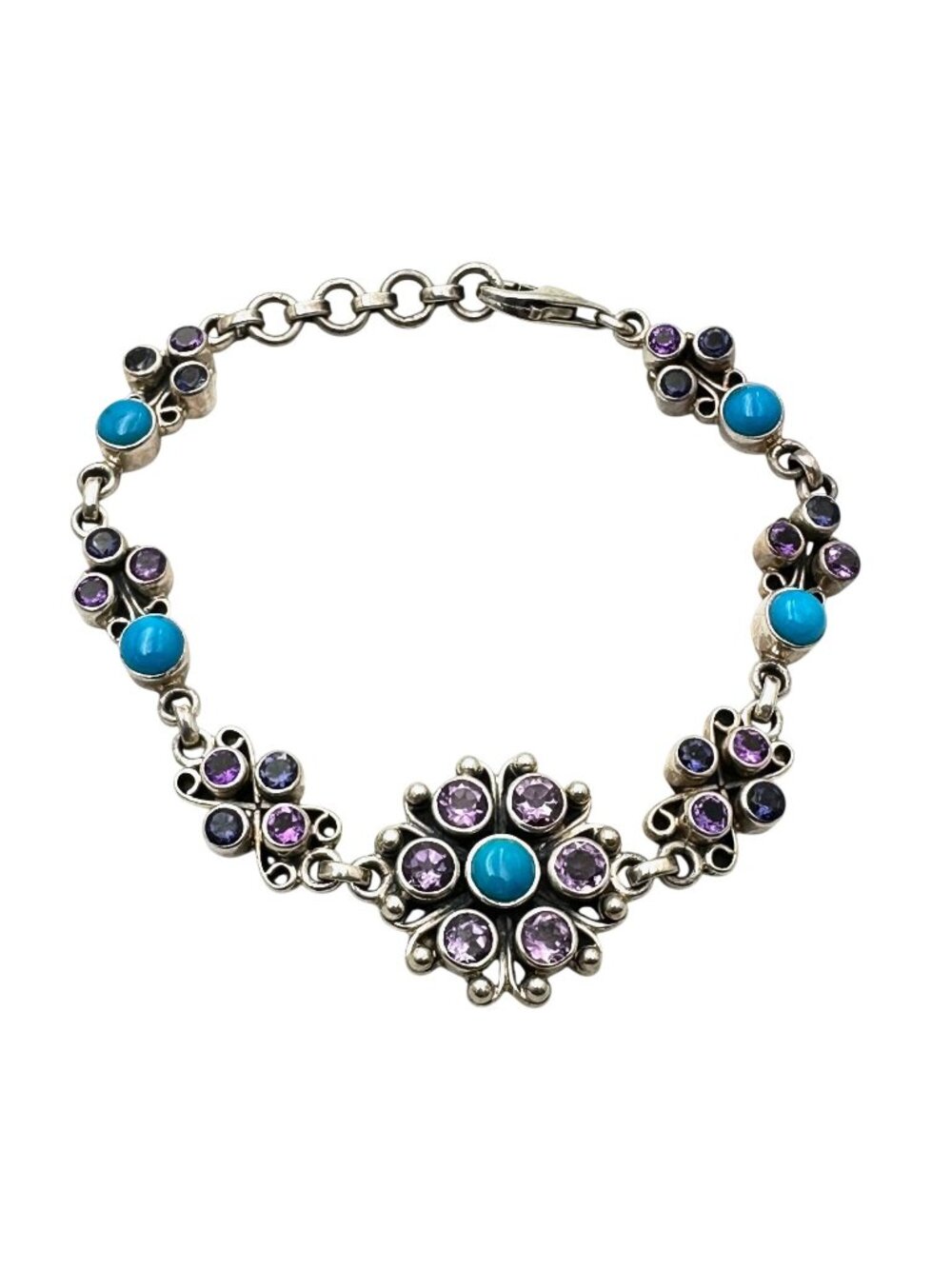 Nicky Butler Bracelet Multi Gemstone Amethyst Multicolor Sterling Silver 7.5"